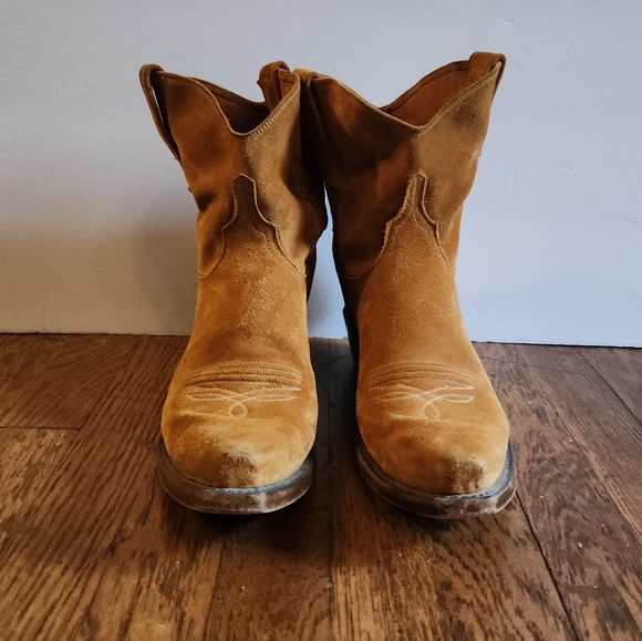 Lucchese Tan Elena Suede Ankle Cowboy Boots - Picture 5 of 14